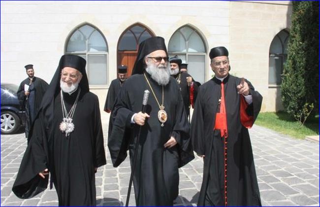Lahham, Yazigi and Rai at the opening of the Holy Synod at the Lady of Balamand Convent in north Lebanon, Tuesday, July 1, 2014 (photo: Antoine Amrieh).