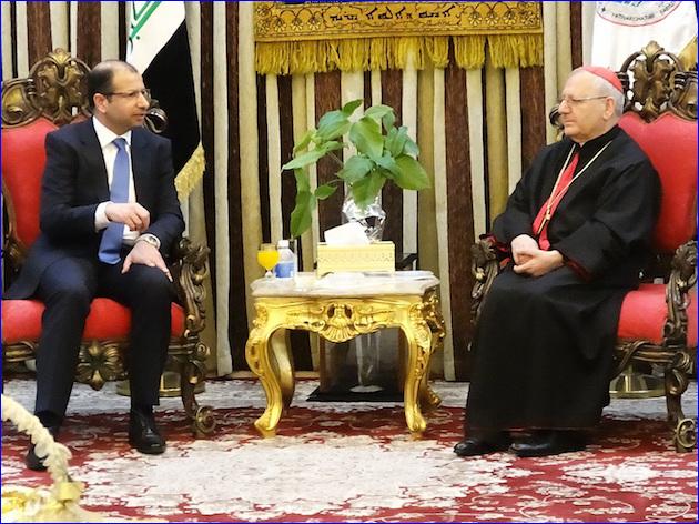 Patriarch Louis Raphael I Sako and the Speaker of the Iraqi parliament Salim al-Jubouri.