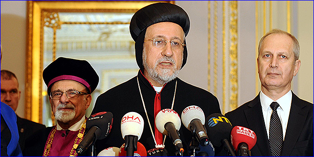 Turkish Syriac Orthodox Archbishop Yusuf Cetin speaks to reporters (photo: DHA) 