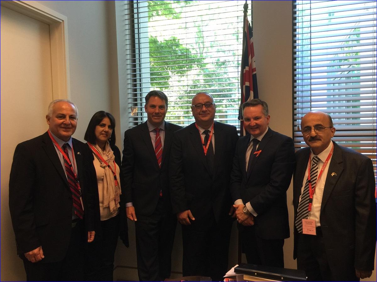 From left, David David, Suzy David, the Hon Richard Marles MP, Emmanuel Khoshaba, The Hon Chris Bowen MP, and Hermiz Shahen (AINA photo).