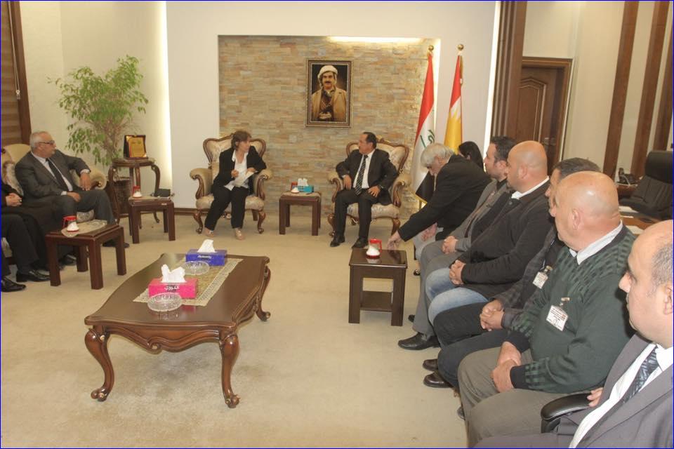 An Assyrian delegation meets with the vice-president of the Kurdistan Parliament, Jaffar Imniki (center), regarding the illegal expropriation of Assyrian land in Zoly.